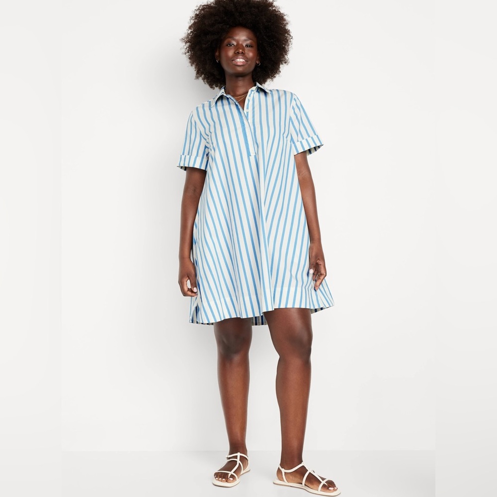Old Navy Mini Swing Shirt Dress 3X Sky Blue White Stripes Cotton - Picture 7 of 7
